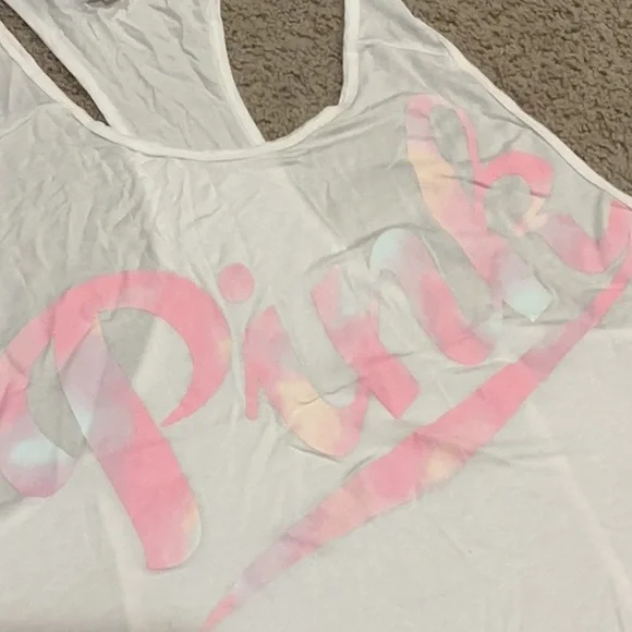 PINK Victoria's Secret White Tank Top with Pink Logo - Picture 2 of 4